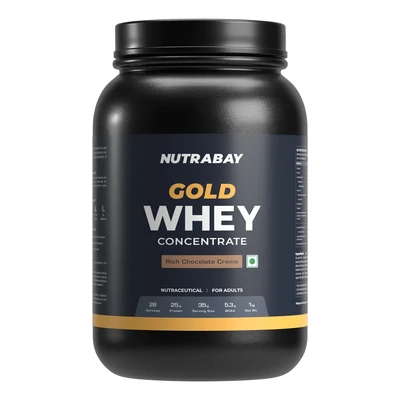 Nutrabay Gold Whey Protein Concentrate | 1 kg | Rich Chocolate Creme