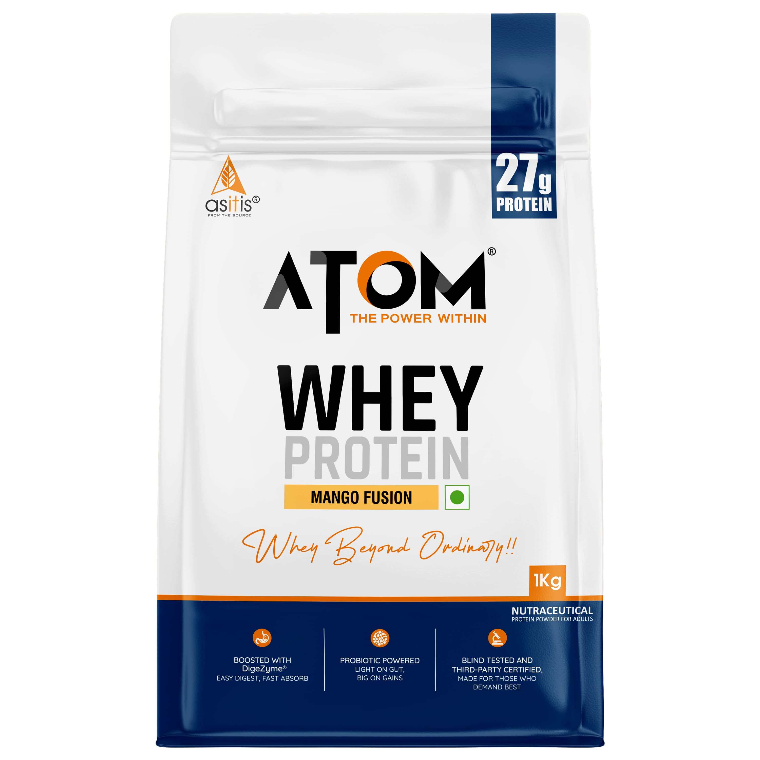 AS-IT-IS ATOM Whey Protein | 1 kg | Mango Fusion